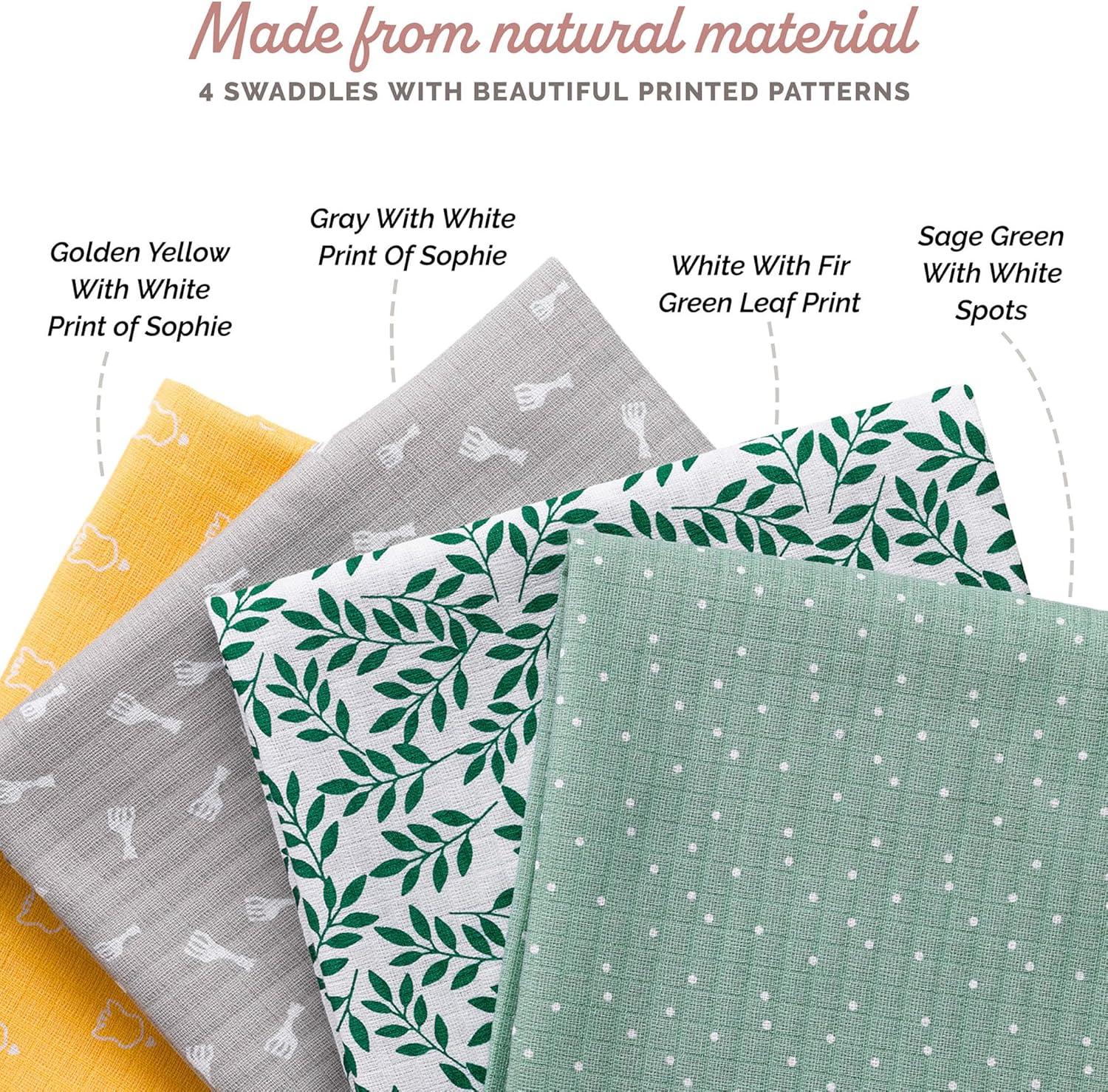 imageSophie la girafe Set of 4 Colored Swaddles Ideal to Welcome Baby Comfort ampamp Soothe Soft ampamp Resistant Material Made of 100 Cotton