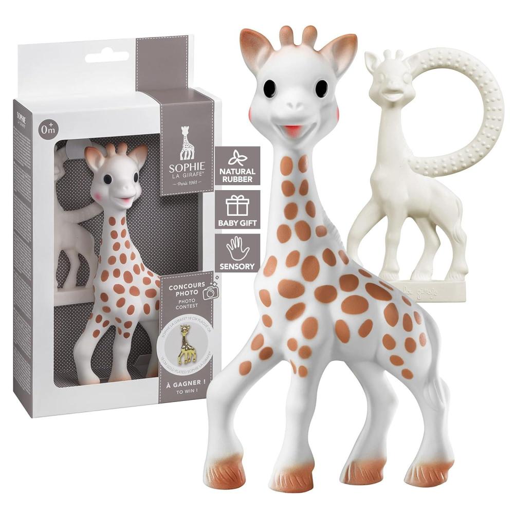 imageSophie la girafe Award Set  Includes Sophie la girafe a Sophie la girafe Mini Teether ampamp Photo Instructions  Handcrafted for 60 Years in France  Natural Rubber  Designed for Teething Babies