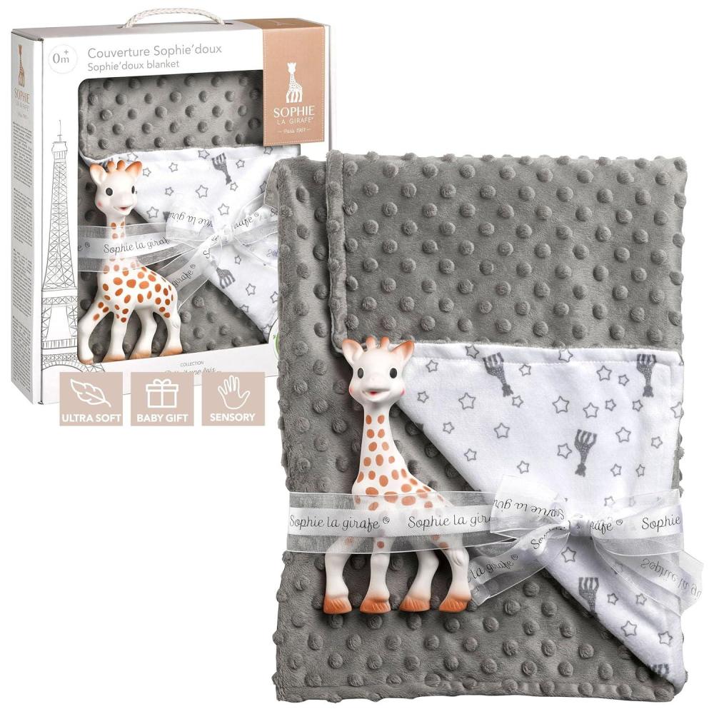 imageSophie la girafe Gift Set Includes Sophie la girafe ampamp Sophie Doux Blanket Handcrafted in France UltraSoft Blanket Warm Cocoon of Softness Comfort ampamp Soothe Awaken All 5 Senses