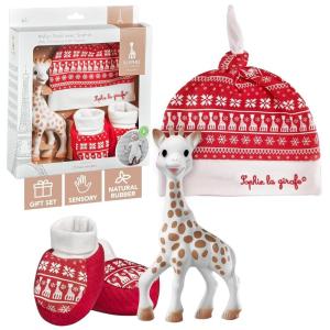 Sophie la girafe My Christmas with Sophie Gift Set | Includes Sophie la girafe, Christmas Cap & Socks | Handcrafted in France | Comfort & Soothe | Awaken All 5 Senses