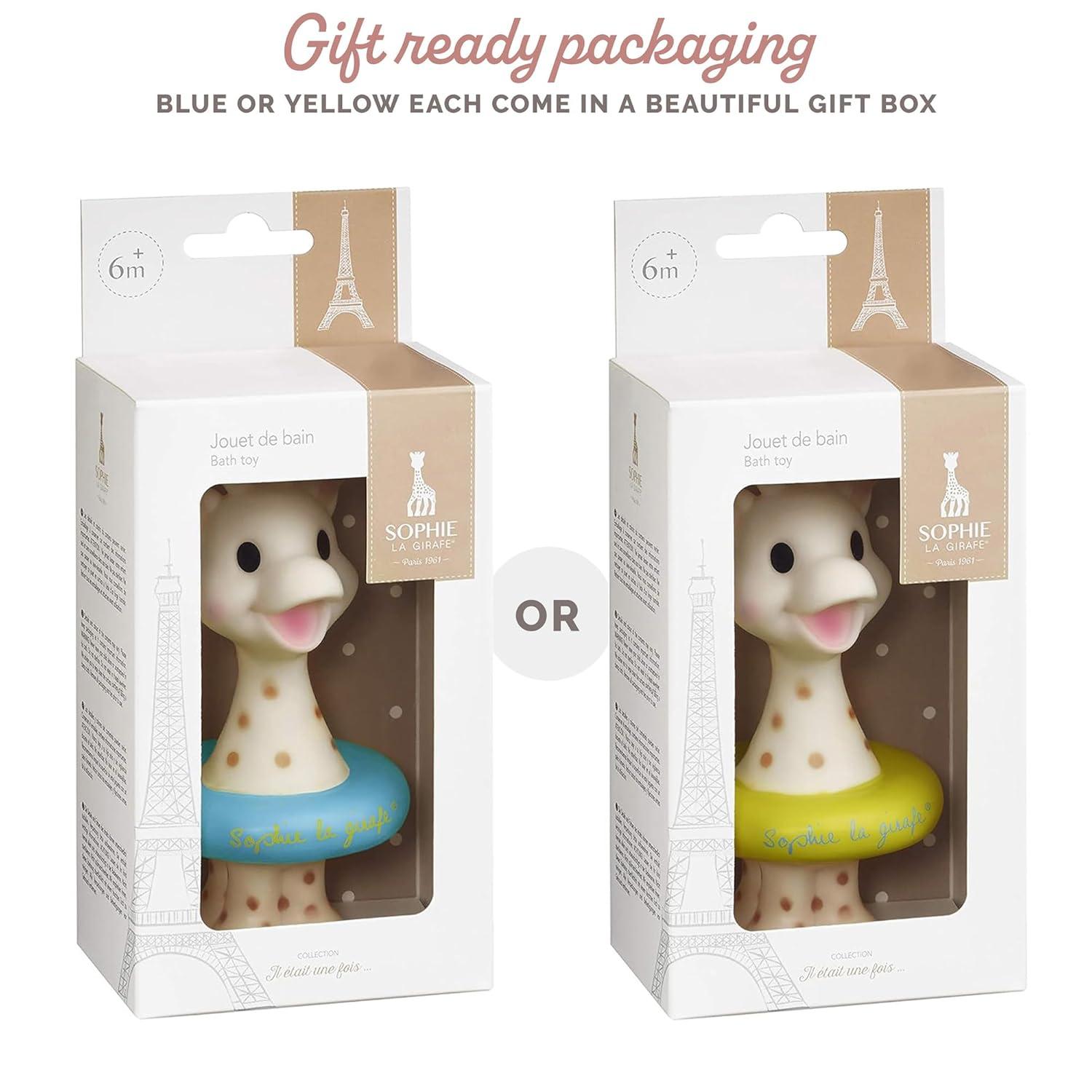 imageSophie la girafe Bath Toy Colors May Vary Blue or Yellow Fun Toy That Floats ampamp Sprays Water When Pressed