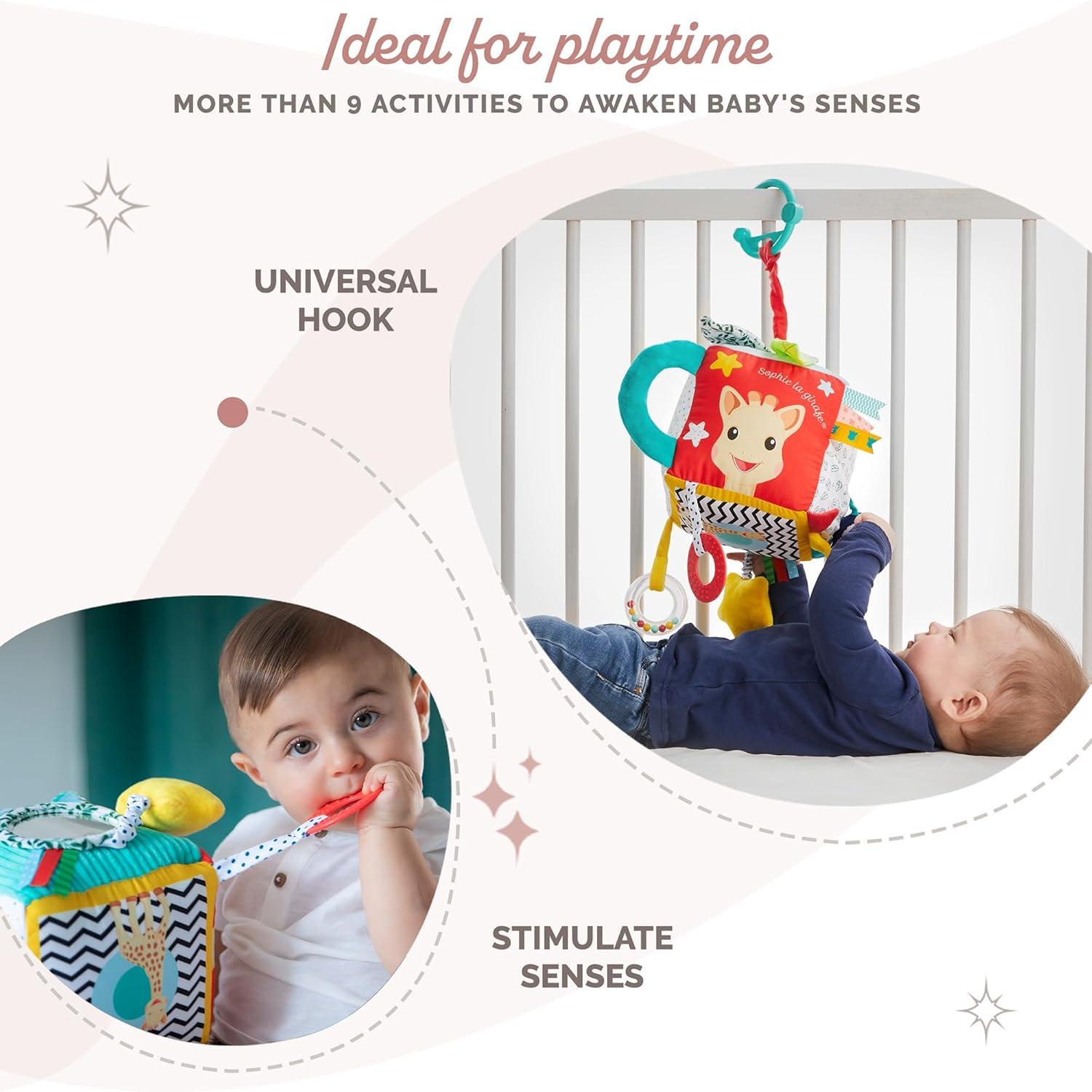 imageSophie la girafe Maxi Sensory Cube Soft Fun ampamp Easy to Grasp 9 Activities to Awaken Babys Senses