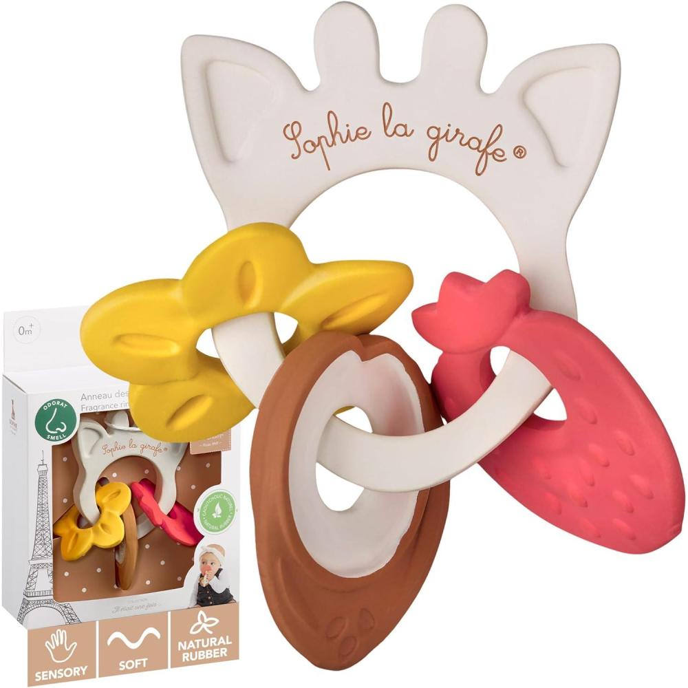 imageSophie la Girafe Anneau des Senteurs Sophie la Girafe Jeux dEveil 3 Mdaillons de Diffrentes Odeurs Caoutchouc Facile Saisir Pour Enfants Partir de 0 Mois