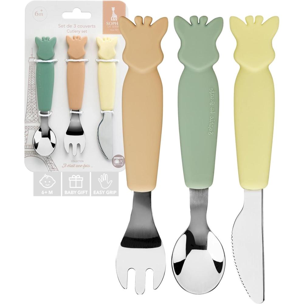 imageSet de 3 couverts en silicone Pastel Sophie la GirafeBeige  Kaki