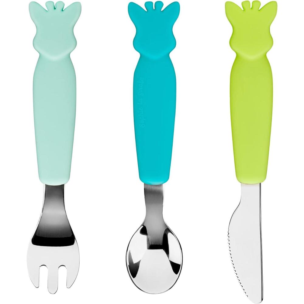 imageSet de 3 couverts en silicone Pastel Sophie la GirafeBleu Vert