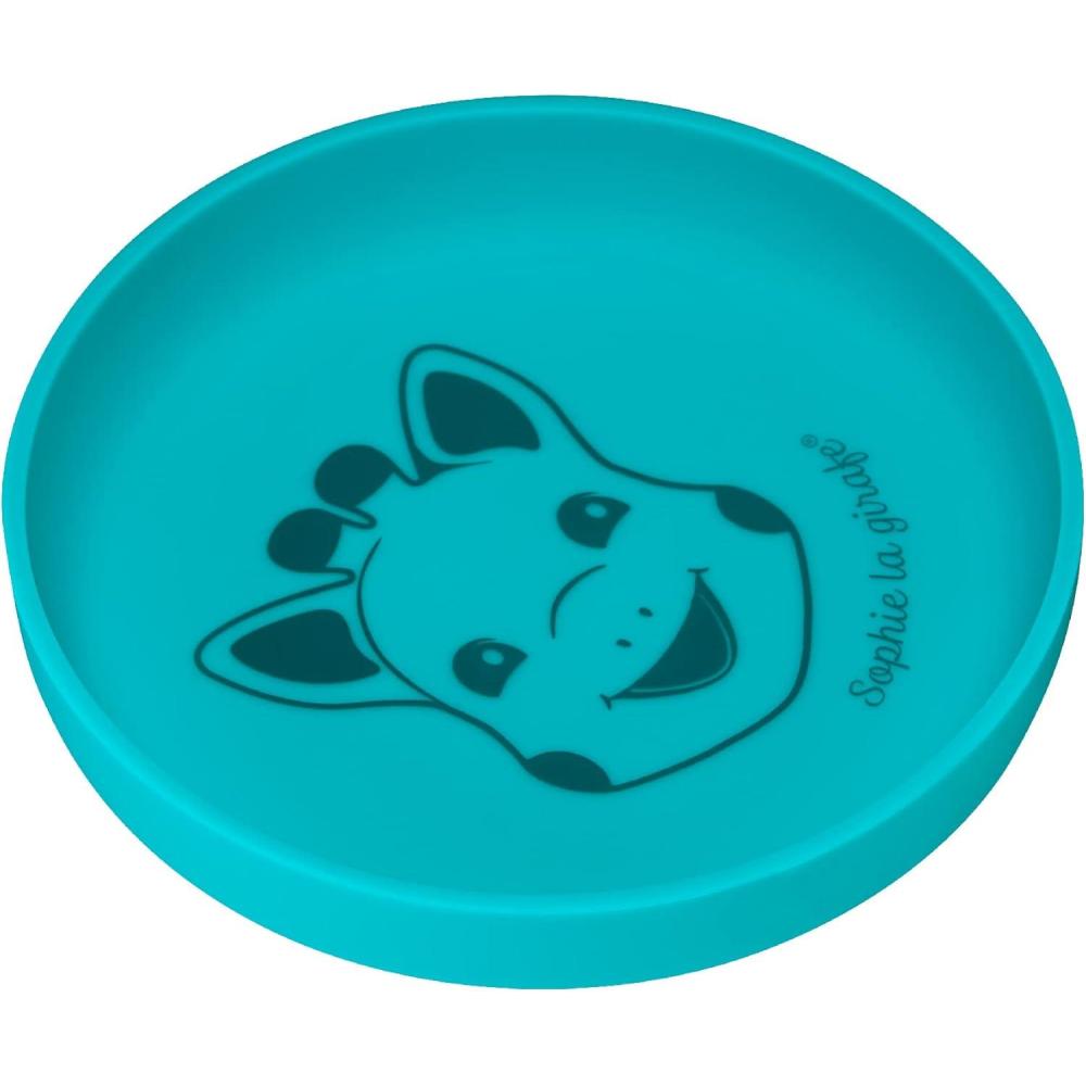 imageSophie la Girafe Assiette Sophie la Girafe en Silicone Lave Vaisselle et microondes Appprendre mangerBleu Vert