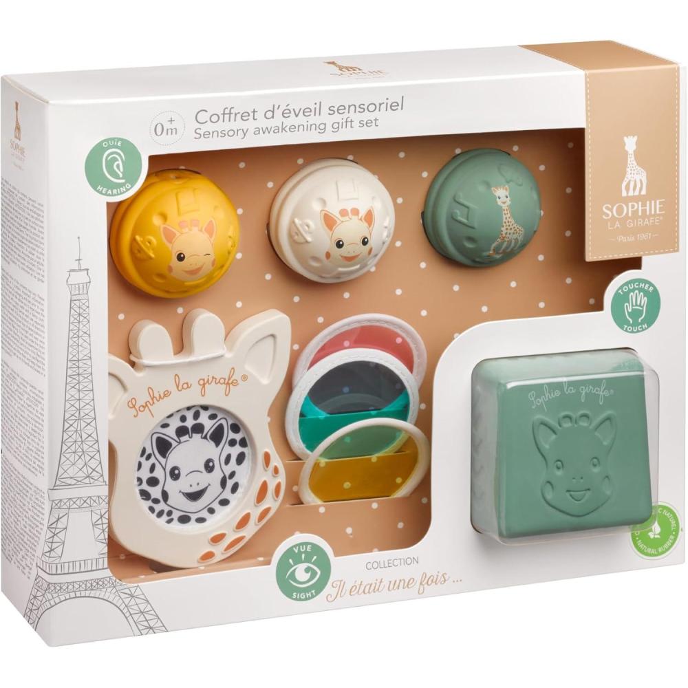 imageSophie la Girafe Coffret dveil des 5 sens Jouet Educatif Kit Complet Developpe les sens de bb LOue le toucher lOdorat la Vue et le Gout