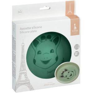 Sophie la Girafe – Assiette Sophie la Girafe en Silicone – Lave Vaisselle et micro-ondes – Appprendre à manger(Beige / Kaki)