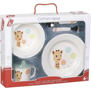 Sophie la Girafe – Coffret cadeau Repas Mélamine – Version oiseau – Lavable en lave-vaisselle – Set pour enfant – assiette + bol + tasse anti-fuite + 2 couverts(Ballon)