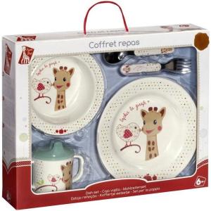 Sophie la Girafe – Coffret cadeau Repas Mélamine – Version oiseau – Lavable en lave-vaisselle – Set pour enfant – assiette + bol + tasse anti-fuite + 2 couverts(Kiwi)