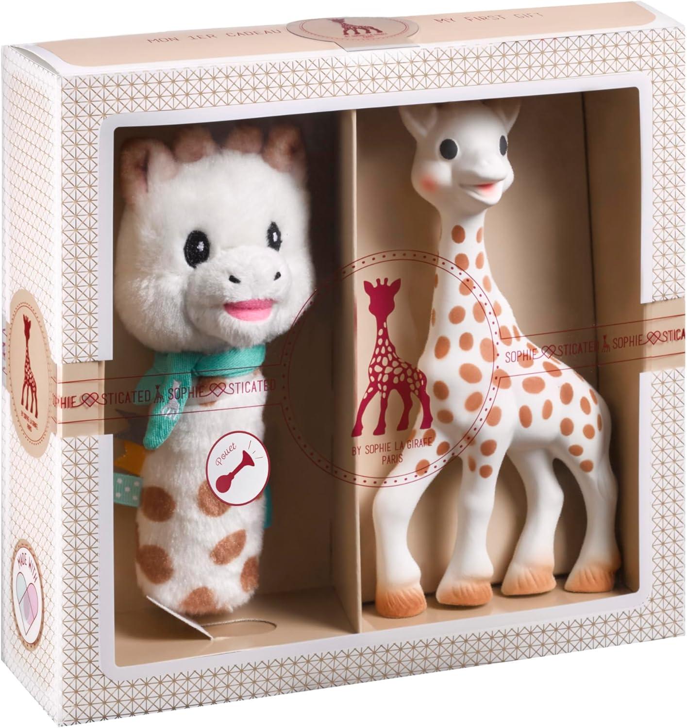 imageSophie la Girafe Coffret Cadeau Naissance Sophie la Girafe Hochet pouet Comprend 1 hochet en tissu jouet mordiller en caoutchouc 100 naturel Set dactivit pour enfantLe coffret cadeau Sweety