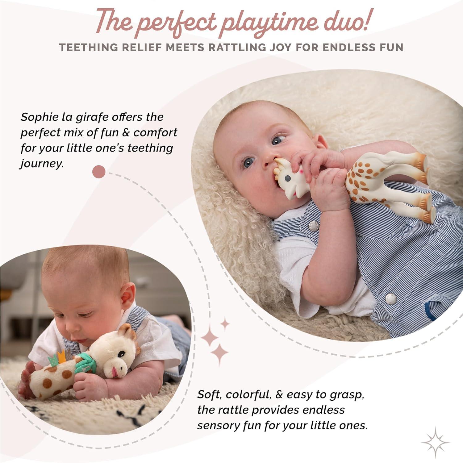 imageSophie la Girafe Coffret Cadeau Naissance Sophie la Girafe Hochet pouet Comprend 1 hochet en tissu jouet mordiller en caoutchouc 100 naturel Set dactivit pour enfantLe coffret cadeau Sweety