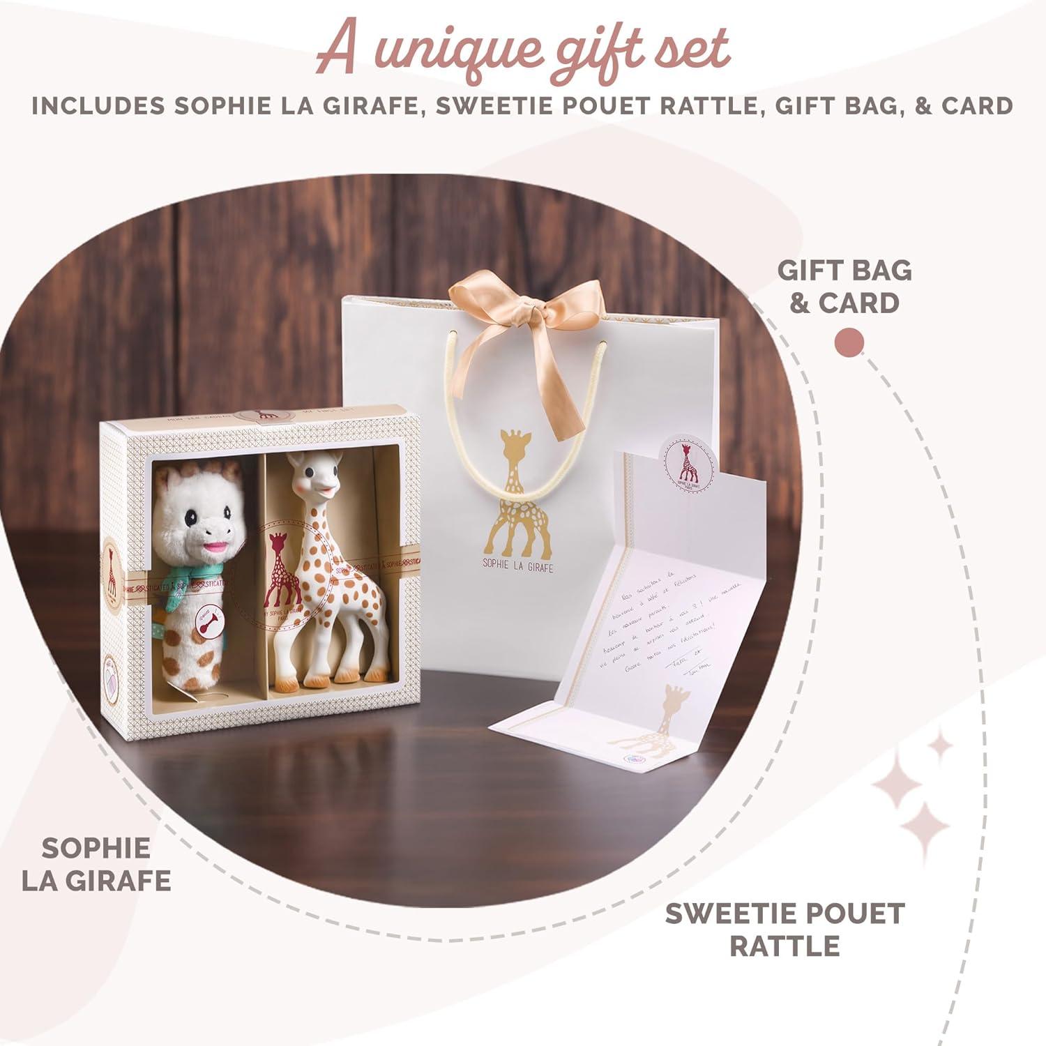imageSophie la Girafe Coffret Cadeau Naissance Sophie la Girafe Hochet pouet Comprend 1 hochet en tissu jouet mordiller en caoutchouc 100 naturel Set dactivit pour enfantLe coffret cadeau Sweety