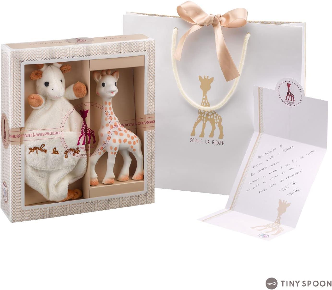 imageSophie la Girafe Coffret Cadeau Naissance Sophie la Girafe Hochet pouet Comprend 1 hochet en tissu jouet mordiller en caoutchouc 100 naturel Set dactivit pour enfantSophie la girafe Ensemble cadeau jouet de dentition et peluche pour bb