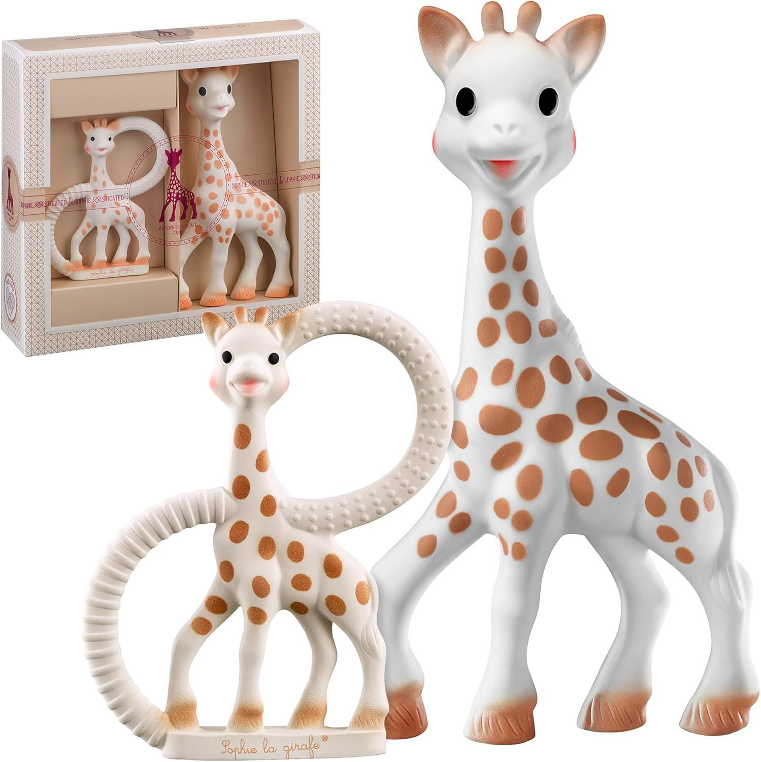 imageSophie la Girafe Coffret Cadeau Naissance Sophie la Girafe Hochet pouet Comprend 1 hochet en tissu jouet mordiller en caoutchouc 100 naturel Set dactivit pour enfantCoffret cadeau jouet de dentition pour bb