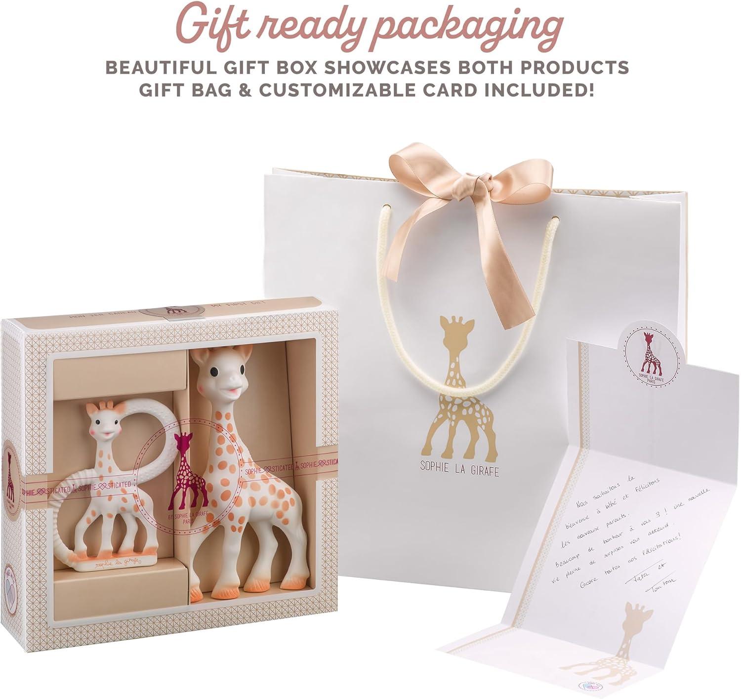 imageSophie la Girafe Coffret Cadeau Naissance Sophie la Girafe Hochet pouet Comprend 1 hochet en tissu jouet mordiller en caoutchouc 100 naturel Set dactivit pour enfantCoffret cadeau jouet de dentition pour bb