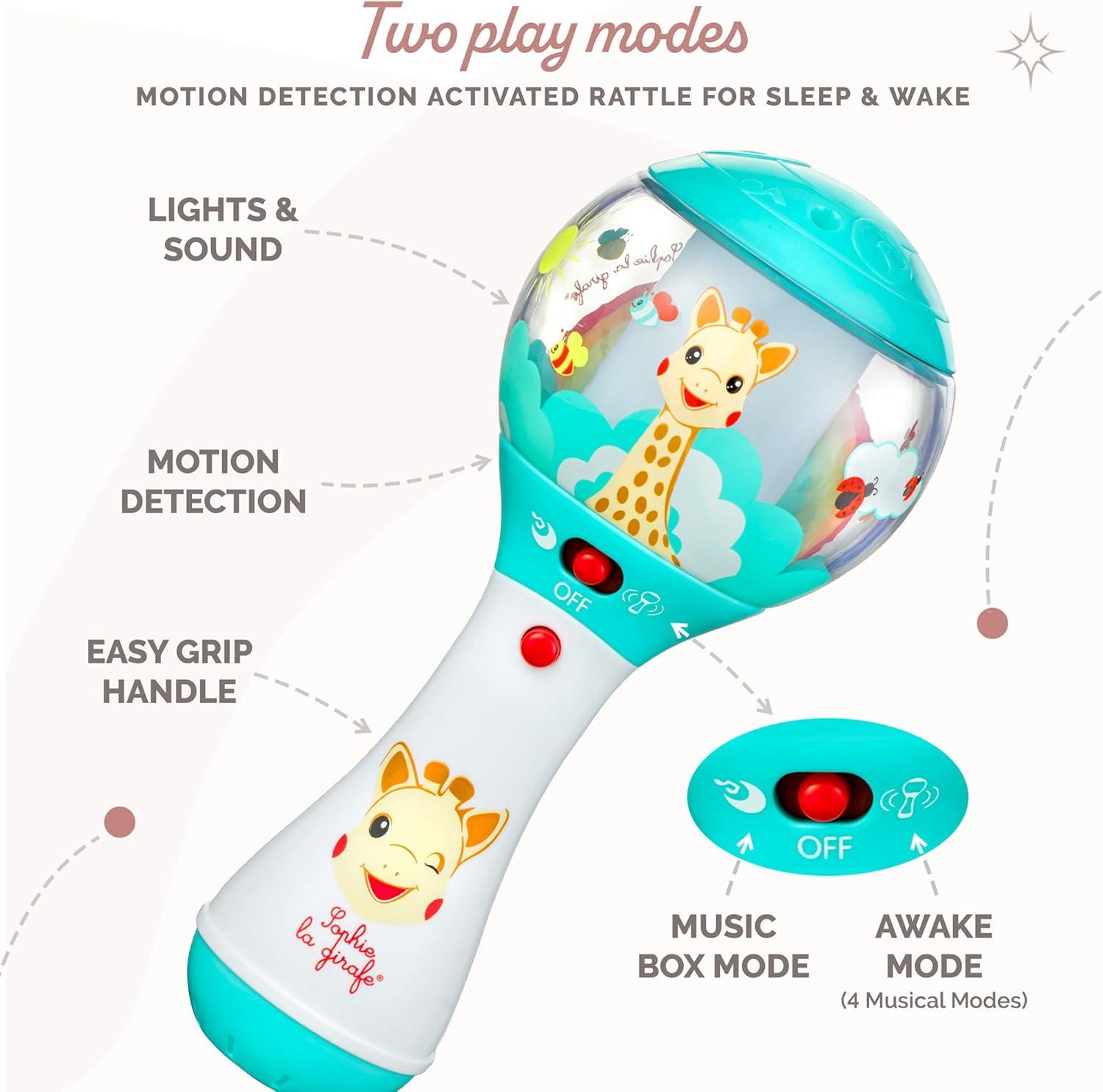 imageSophie la Girafe Hochet avec dtecteur de mouvement Jouet dEveil 4 modes musicaux pour apprendre 6 mlodies pour se relaxer