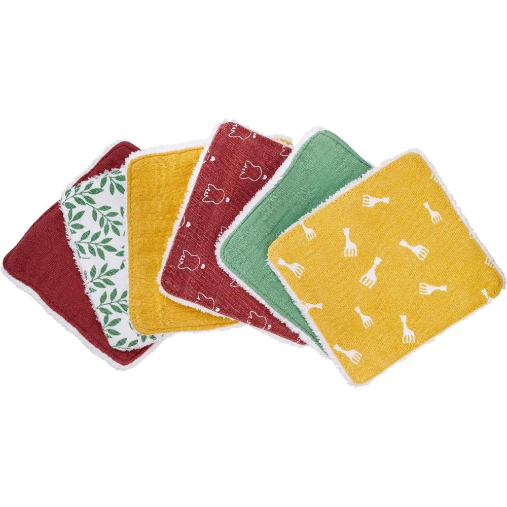 imageSOPHIE LA GIRAFE 6 Lingettes Lavables Sophie la girafe Recto en Coton Bio Imprim Verso Ultra Doux Rutilisables et Pratiques Pour la Toilette de Bb A Partir de 0 Mois
