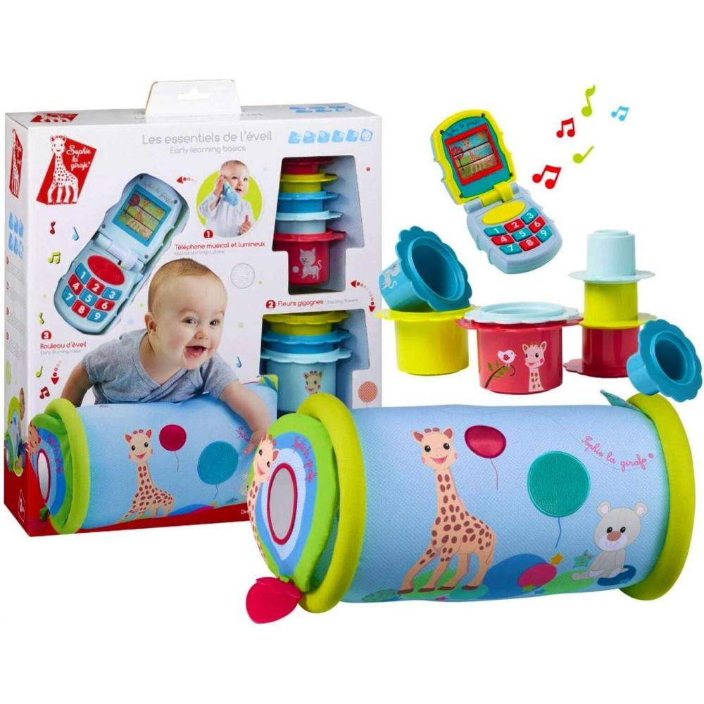 imageSophie la Girafe Les Essentiels de LEveil Jouet Educatif Kit Complet Dveloppe les sens de Bb LOue le toucher lOdorat la Vue et le Gout Multicolore
