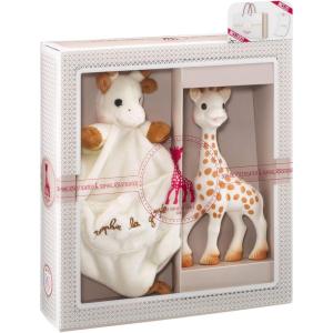 Sophie la Girafe – Coffret Cadeau Naissance Sophie la Girafe + Hochet pouet – Comprend 1 hochet en tissu + jouet à mordiller en caoutchouc 100% naturel – Set d&rsquo;activité pour enfant(Sophie la girafe Ensemble cadeau jouet de dentition et peluche pour bébé)