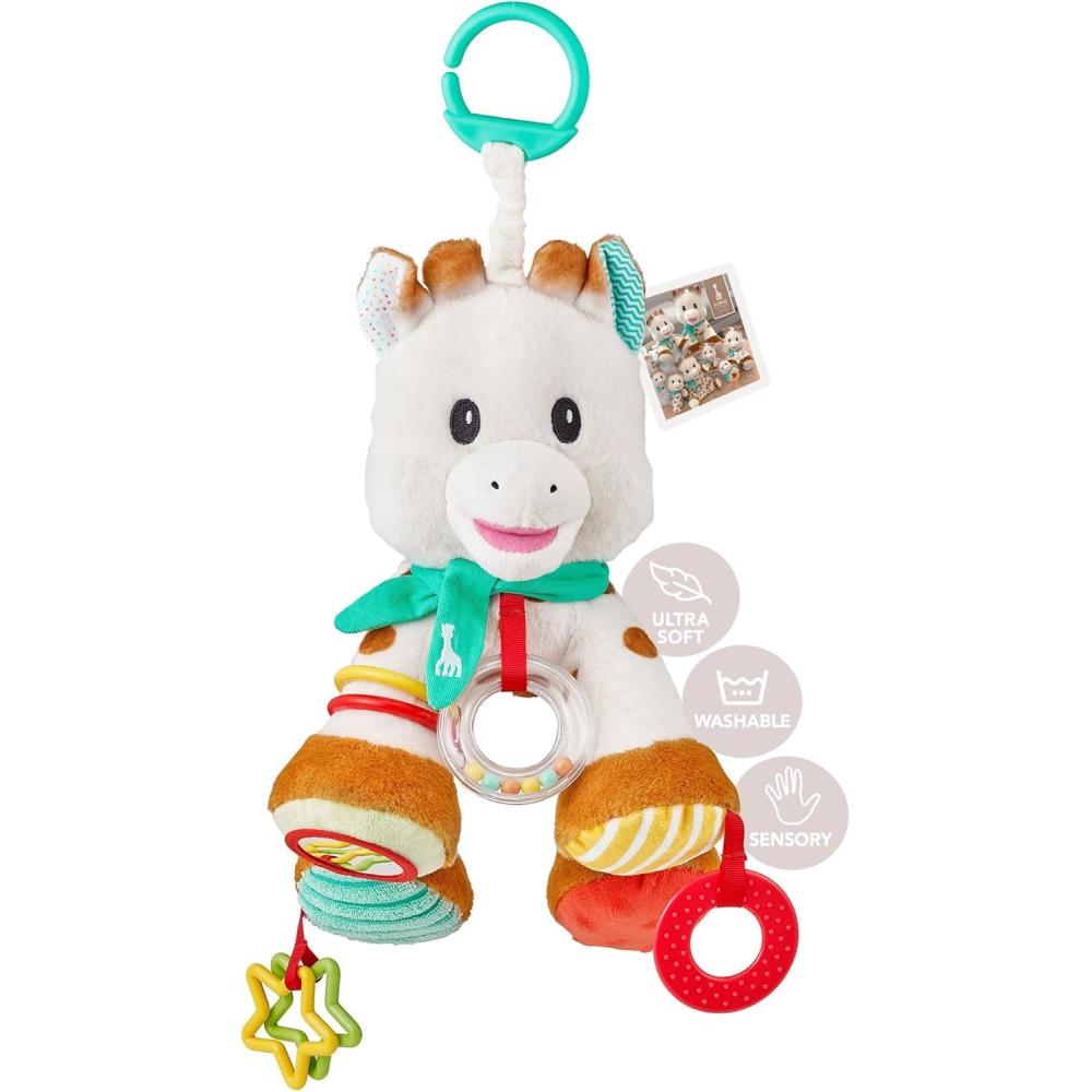 imageSophie la Girafe Peluche dActivits Sophie la Girafe Facile Manipuler Jeu dEveil pour Bb Pelage Doux et Flexible Crochet pour Accrocher la PoussetteMulticolore