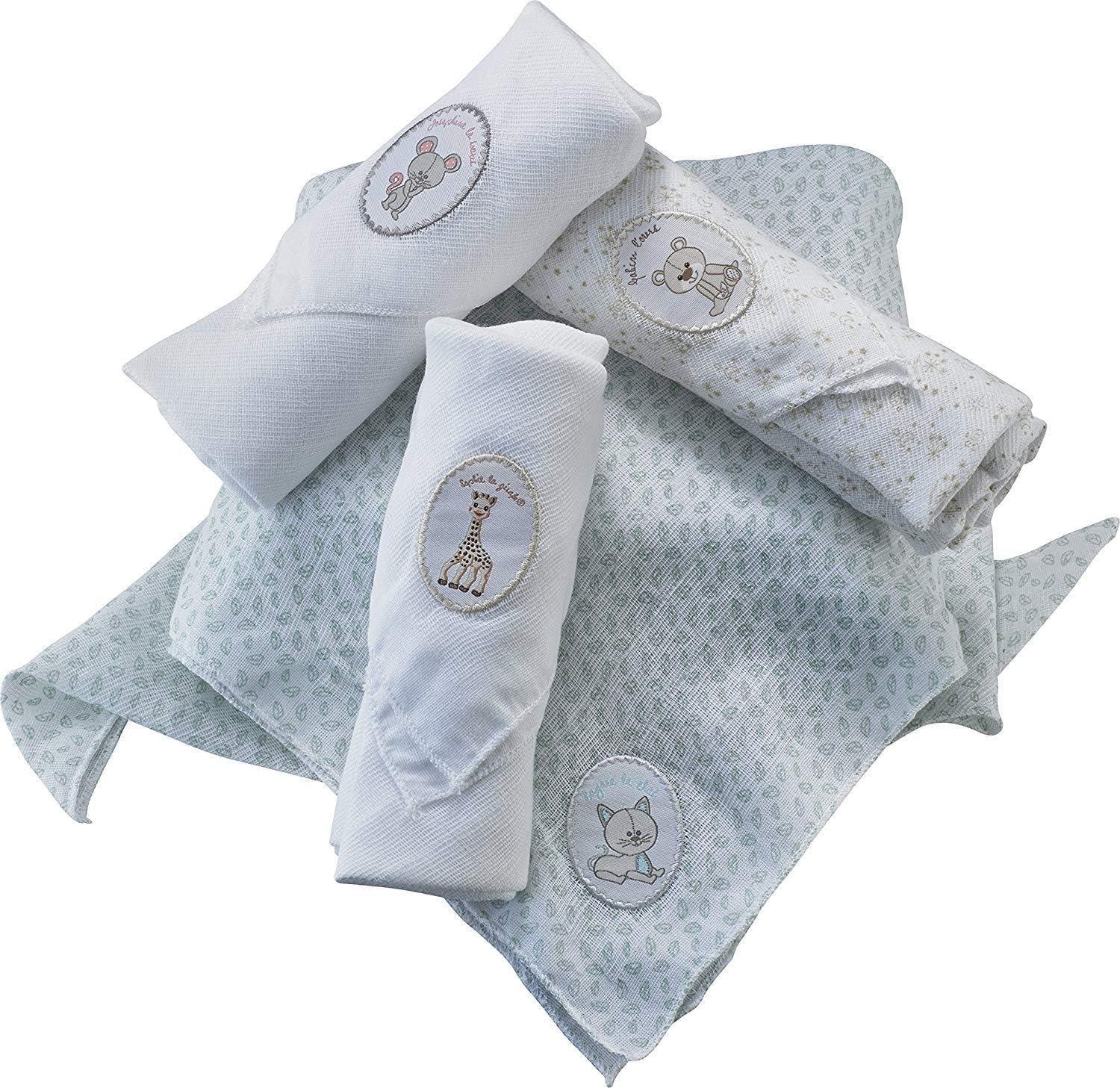 imageSet de 4 langes lavables Sophie la Girafe en tissu 100 coton pour bb multiples usages 70 x 70 cm ds la naissanceAvec ceinture cardiaque