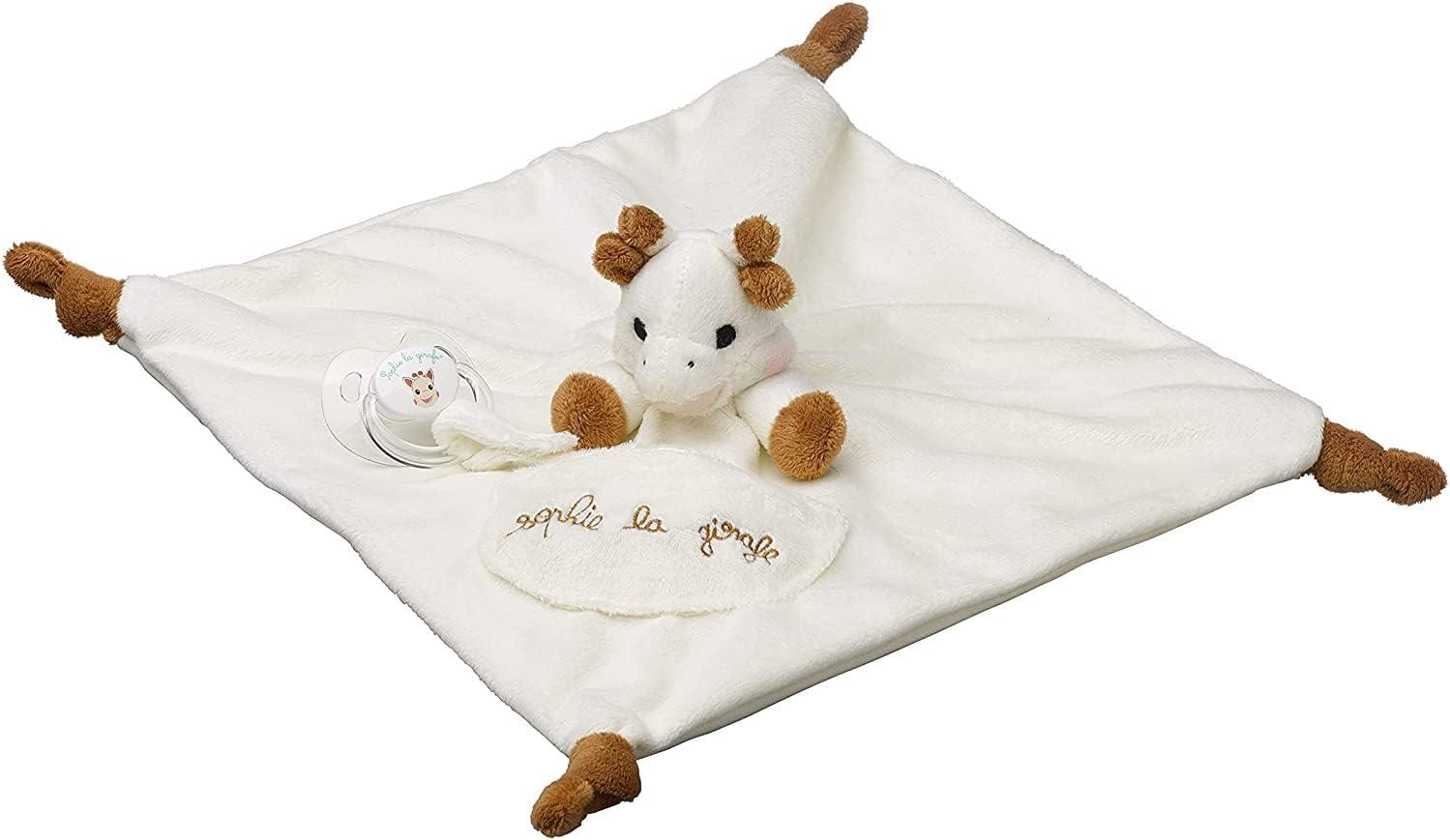 imageSophie la Girafe Caoutchouc Doudou avec attache sucette Blanc et BeigeSimple