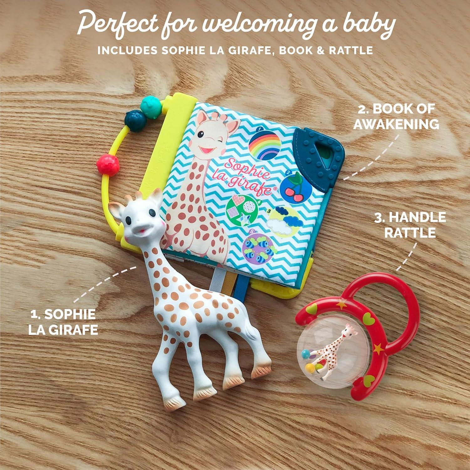 imageSophie la Girafe Coffret Cadeau Contient 1 Livre dEveil 1 Hochet Caoutchouc 100 naturel Jouet premier age ds la naissanceUnique