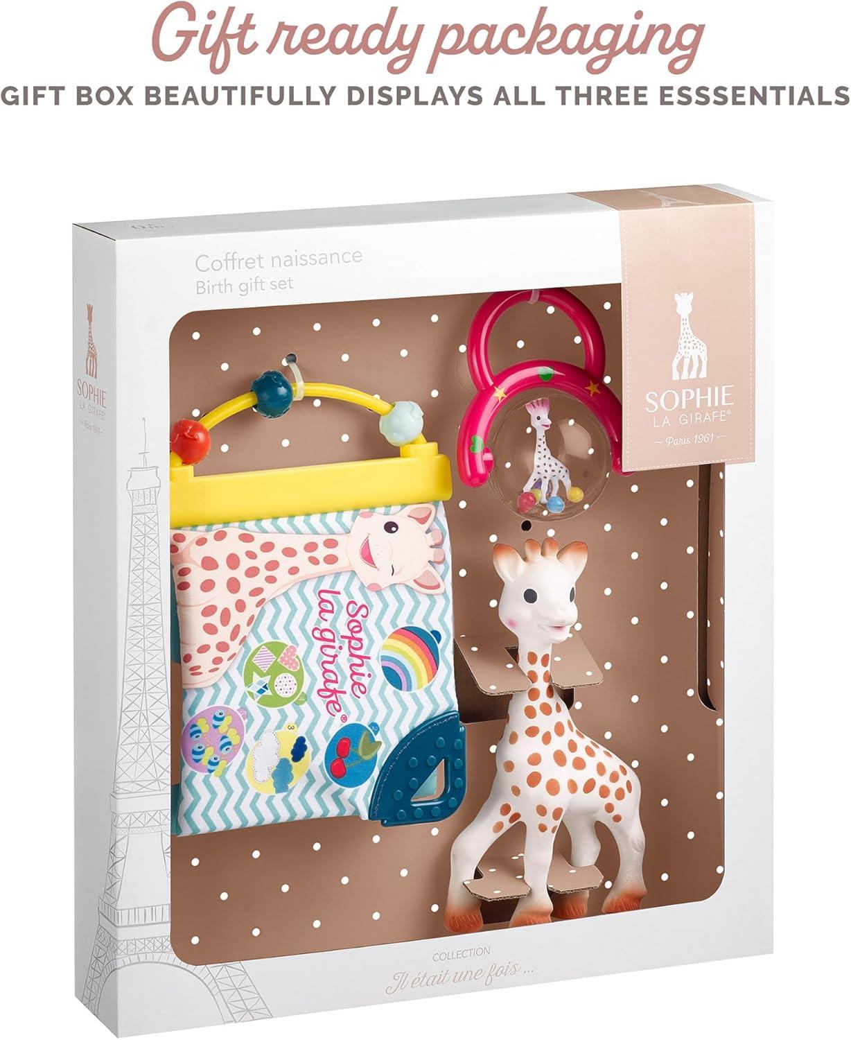 imageSophie la Girafe Coffret Cadeau Contient 1 Livre dEveil 1 Hochet Caoutchouc 100 naturel Jouet premier age ds la naissanceUnique