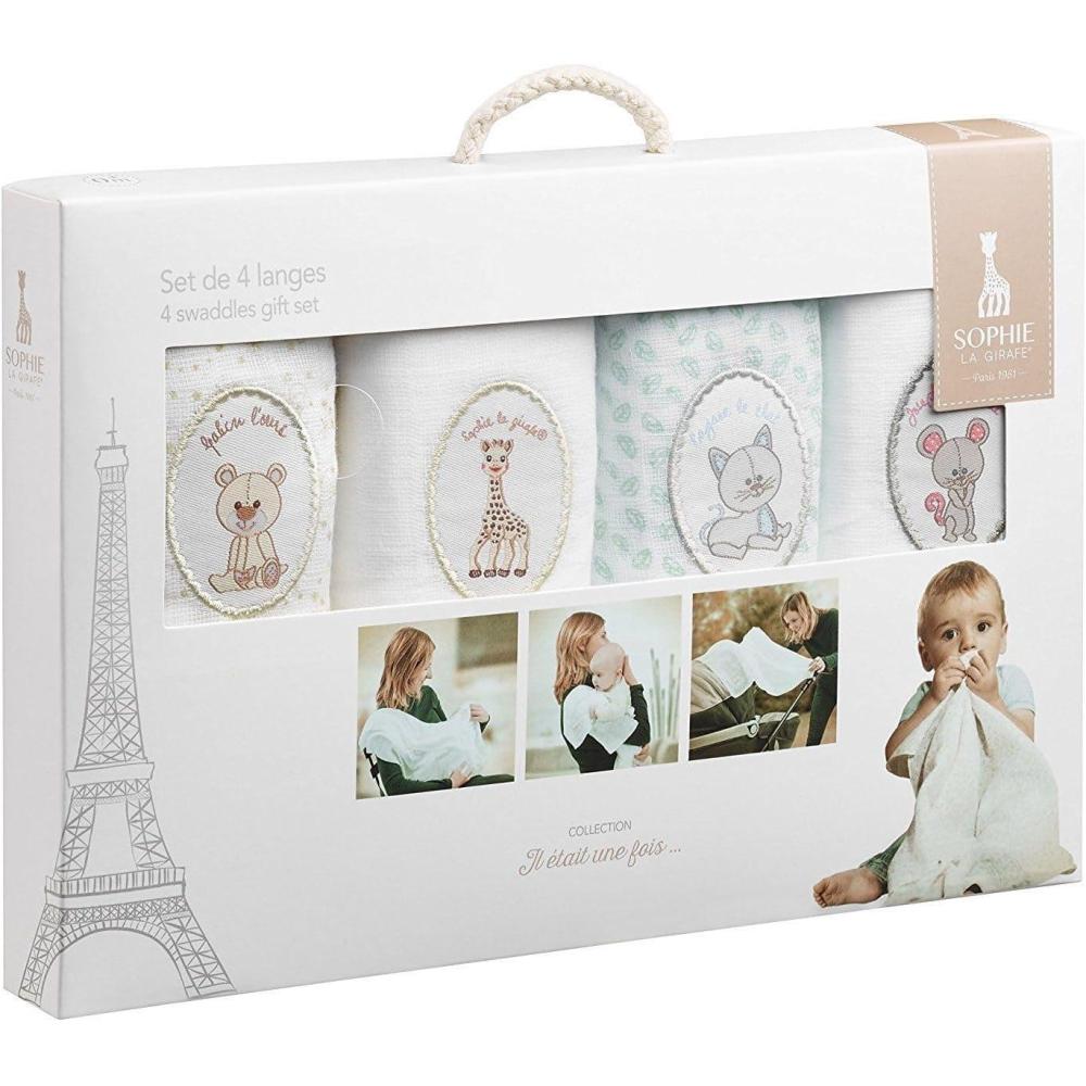 imageSet de 4 langes lavables Sophie la Girafe  en tissu 100 coton pour bb  multiples usages  70 x 70 cm  ds la naissanceAvec ceinture cardiaque