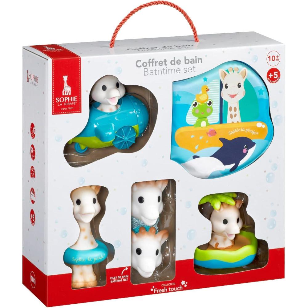imageSophie la Girafe Sophie la Girafe Coffret de Bain Sophie la Girafe 5 Activits Filet Livre et Jouets de Bain Jeux dEveil Pour Enfants A Partir de 10 Mois
