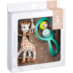 Sophie la Girafe – Coffret Cadeau Naissance Sophie la Girafe – Comprend 1 jouet à mordiller caoutchouc 100% naturel + 1 hochet + 1 porte-clés – Jouet d&rsquo;éveil premier age