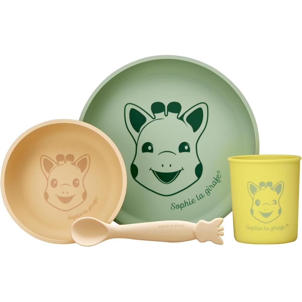 imageSophie la Girafe  Set de Repas Sopie la Girage en Silicone  1 Assiete 1 bol 1 verre et une cuillere Passe au Lave Vaisselle et microondesBeige  Kaki